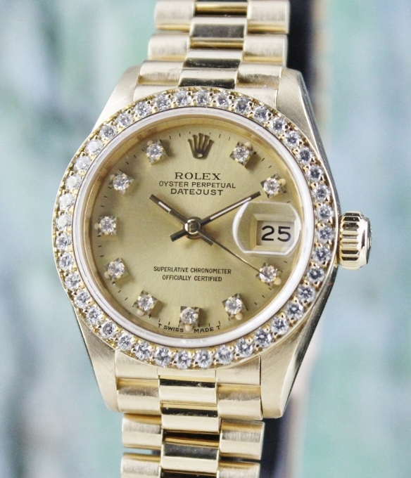 (image for) 100% ORIGINAL ROLEX LADY SIZE 18K YELLOW GOLD OYSTER PERPETUAL DATEJUST - 69138